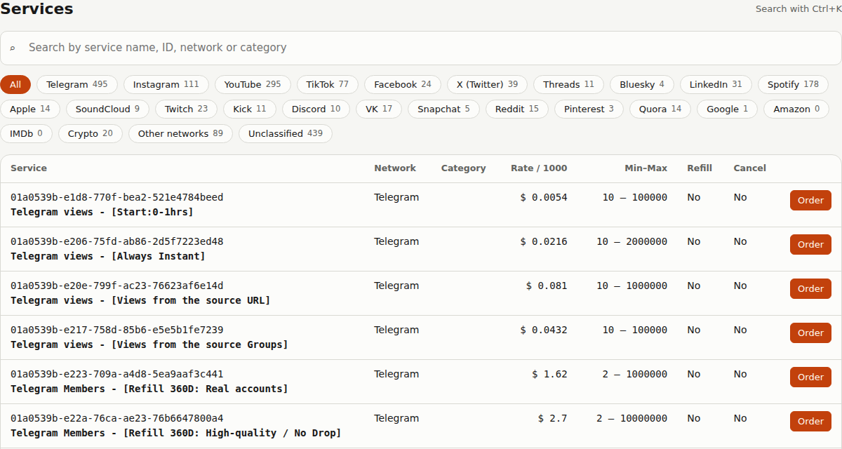 HQSMM service search with live catalog results
